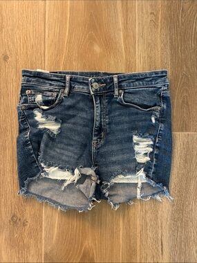 AE Hi-Rise Women’s Jean Shorts - floral embroidered pockets 8